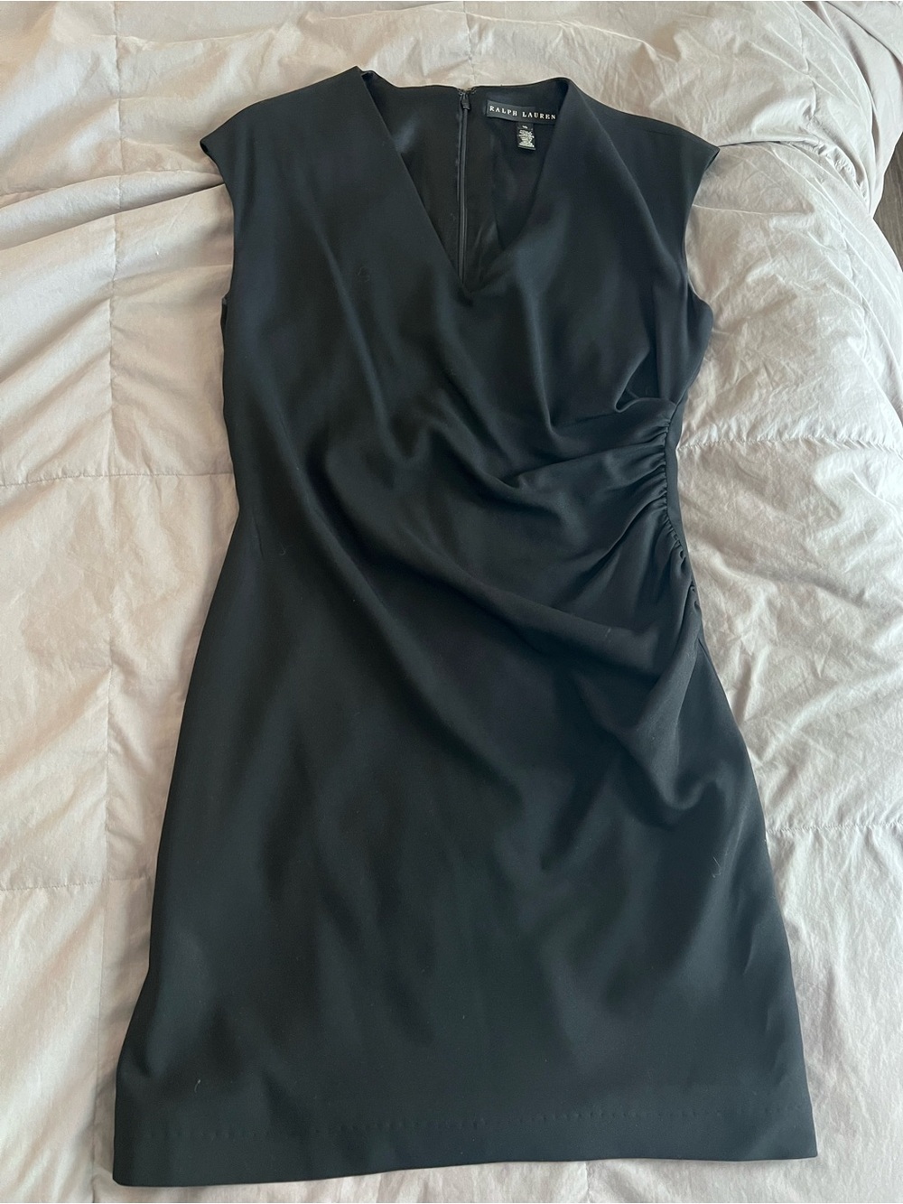 Ralph Lauren Black Label Black V-Neck Ruched Side Mini Dress